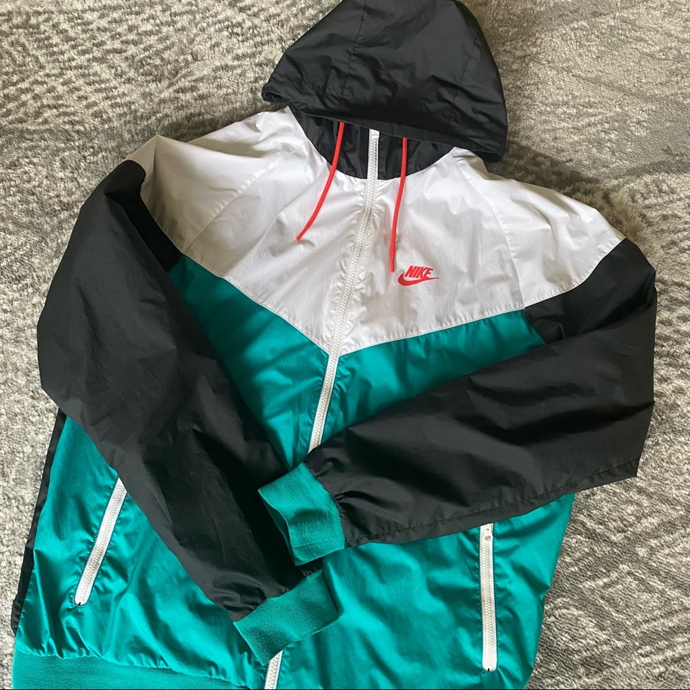 Nike mens windbreaker size large black white teal